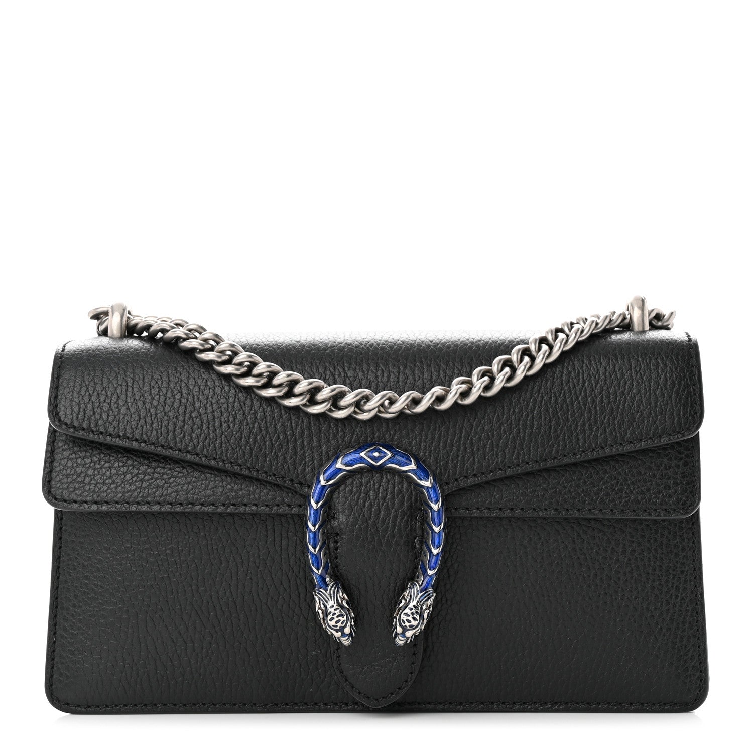 Gucci Dollar Calfskin Enamel Small Dionysus Shoulder Bag Black Electric Blue 1 of 14