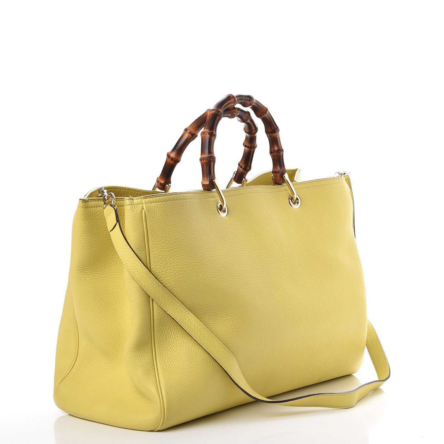 Gucci Calfskin Large Bamboo Shopper Tote Citrus 3 of 8
