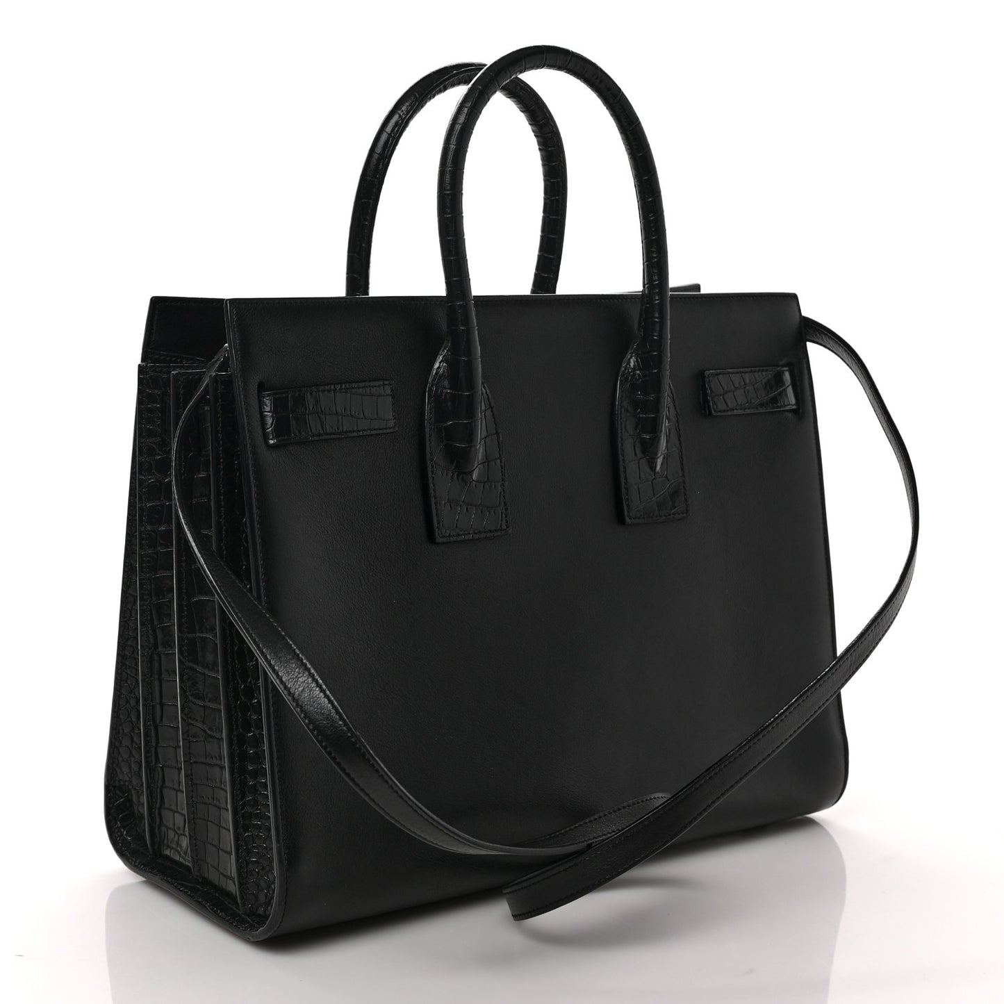 Calfskin Crocodile Embossed Small Sac de Jour Black