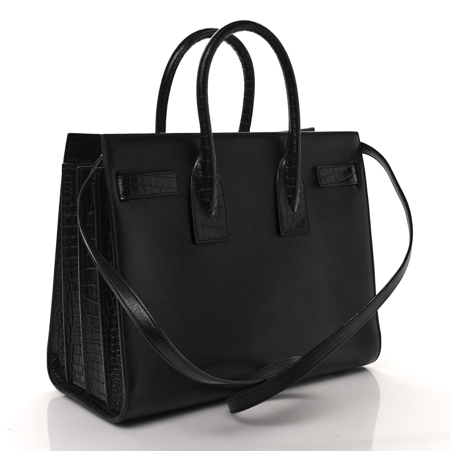 Saint Laurent Calfskin Crocodile Embossed Small Sac de Jour Black 3 of 8