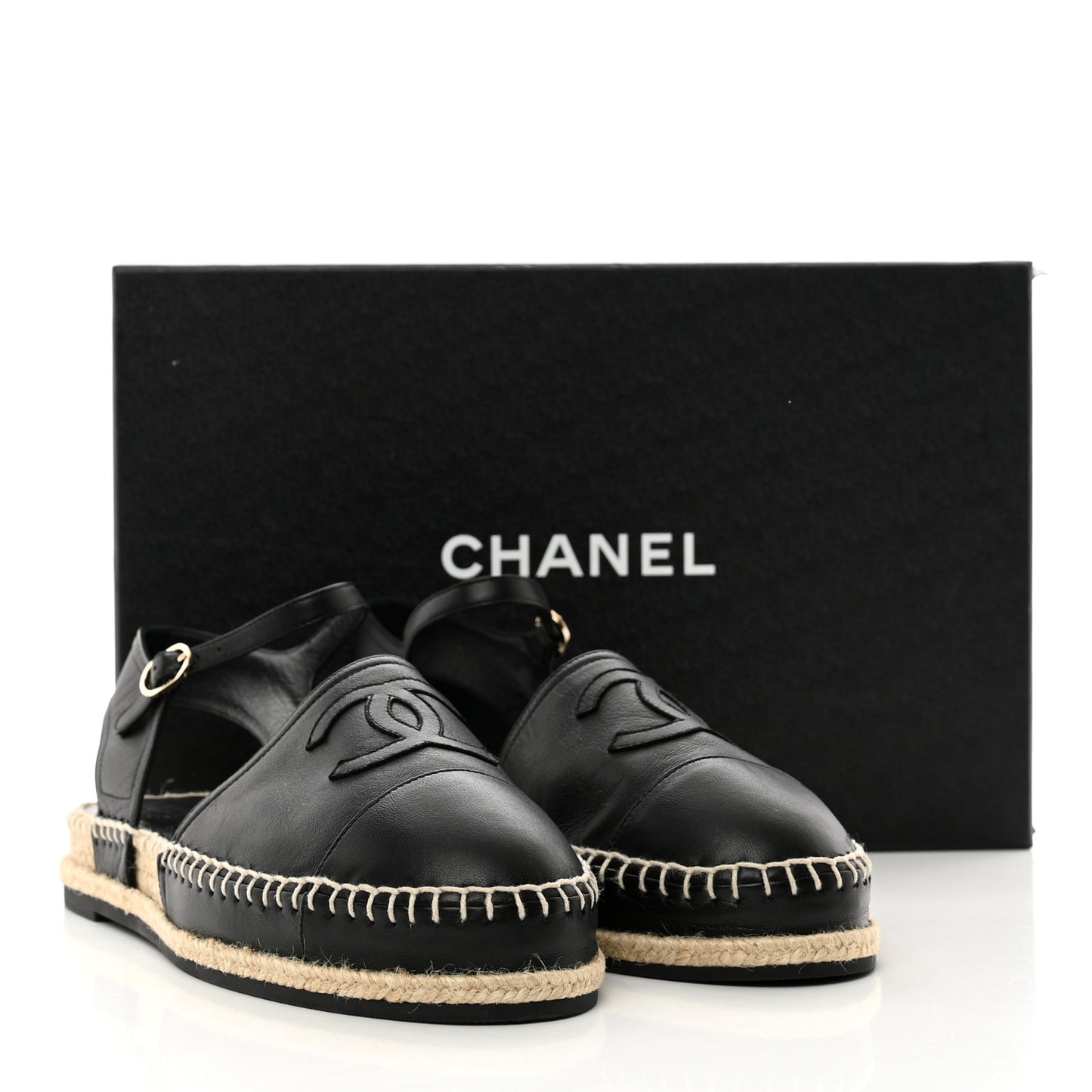 Lambskin Cap Toe CC Espadrilles Sandals 41 Black