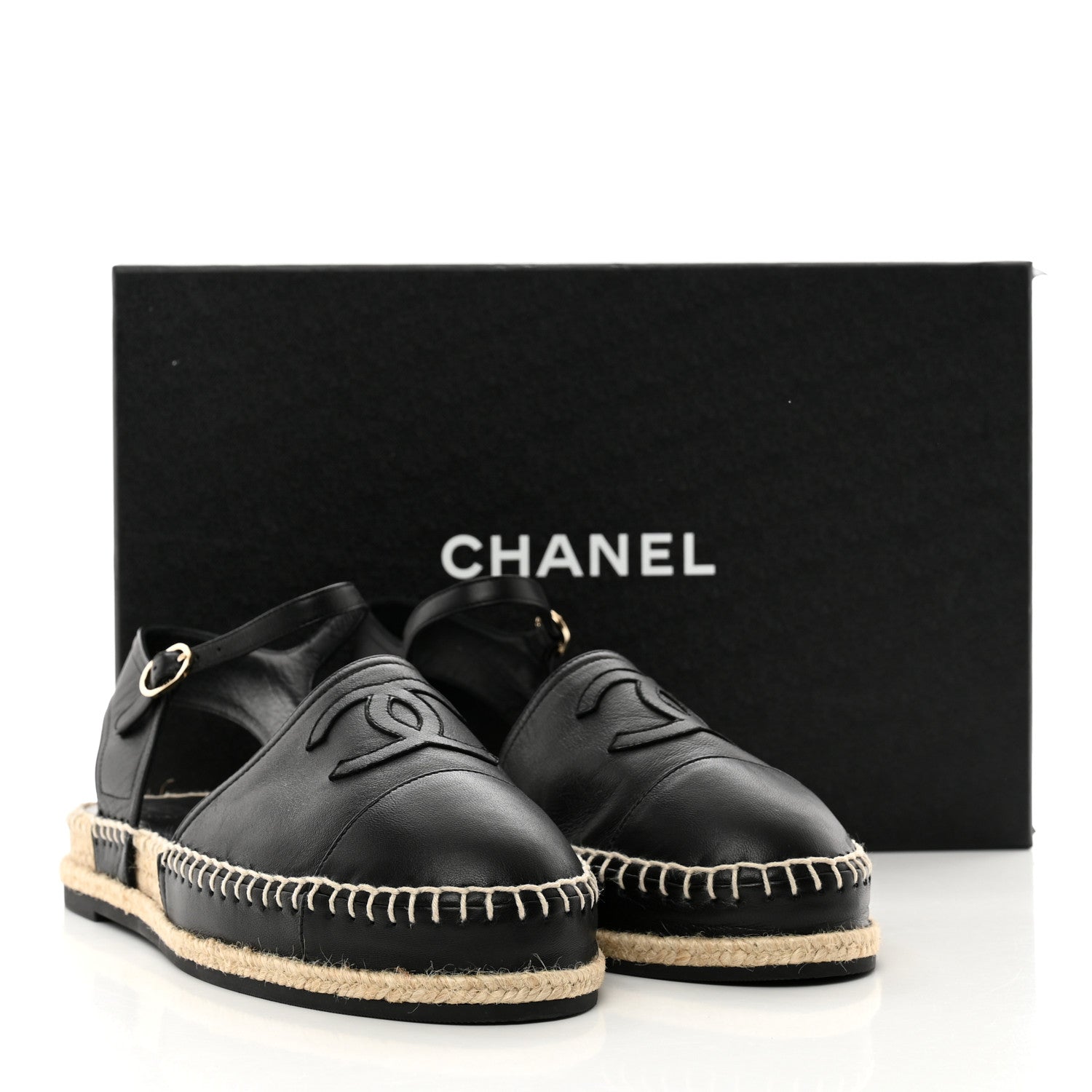Chanel Lambskin Cap Toe CC Espadrilles Sandals 41 Black 9 of 9