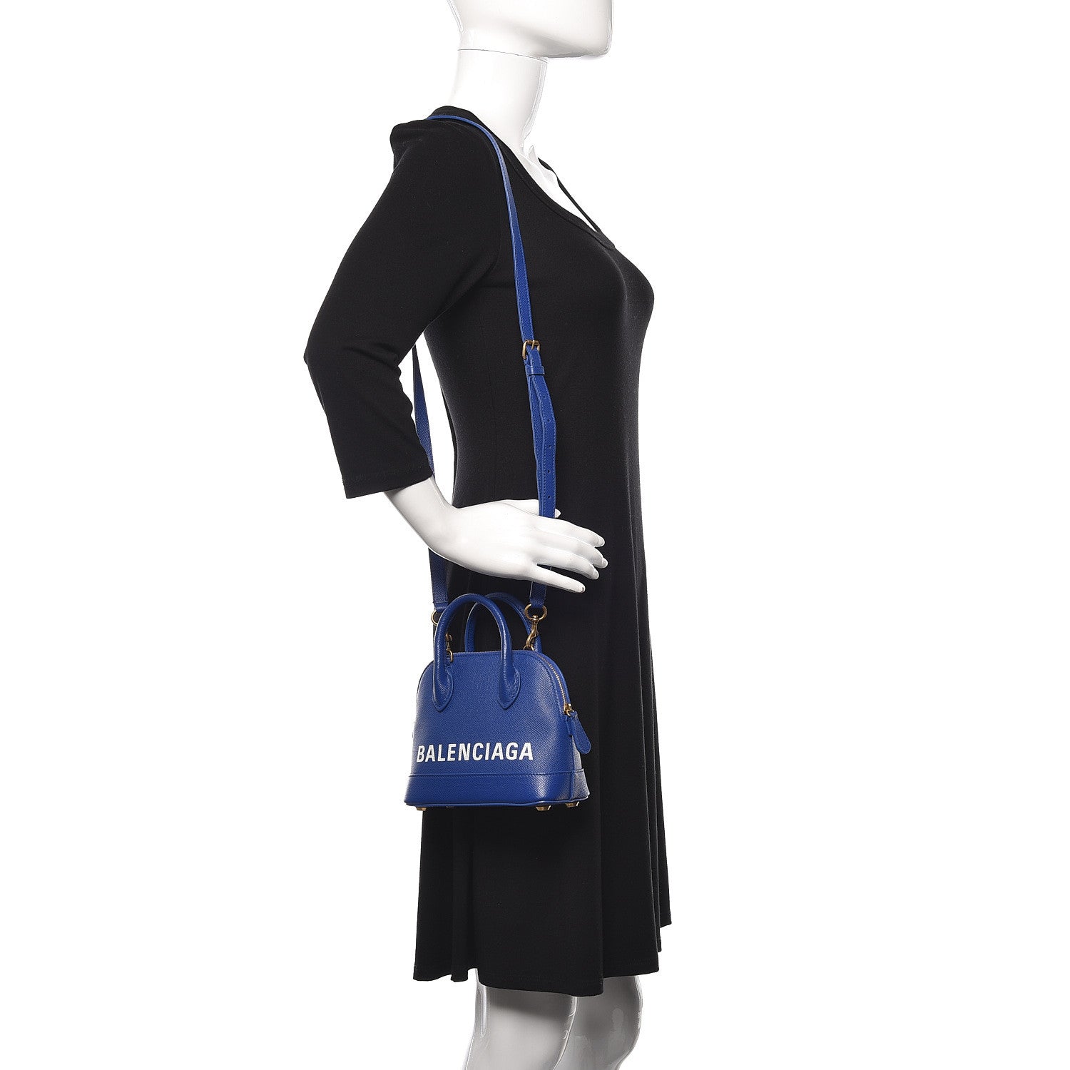 Balenciaga Signature Grained Calfskin Logo XXS Ville Top Handle Bag Bleu Roi White 2 of 9