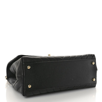 Chanel Caviar Chevron Quilted Small Coco Handle Flap Black 4 of 11