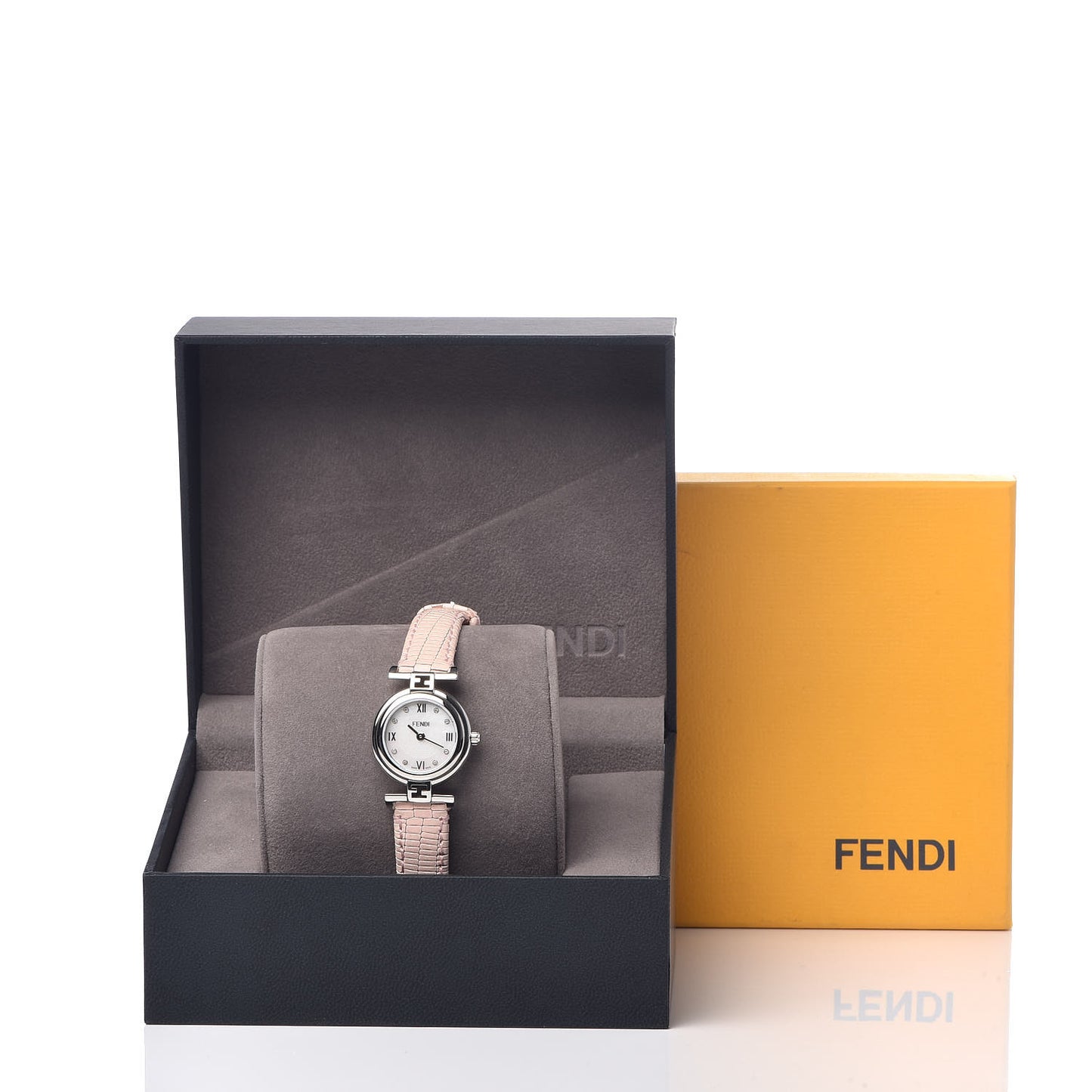 Stainless Steel Calfskin Diamond Pink Mother of Pearl 23mm Moda Quartz Watch
