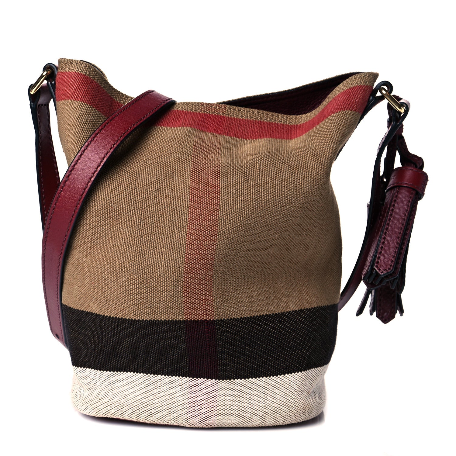 Burberry Canvas Mega Check Medium Ashby Hobo Burgundy Red 3 of 10