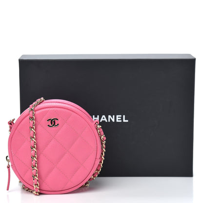 Chanel Caviar Quilted Round Clutch With Chain Pink 10 of 10