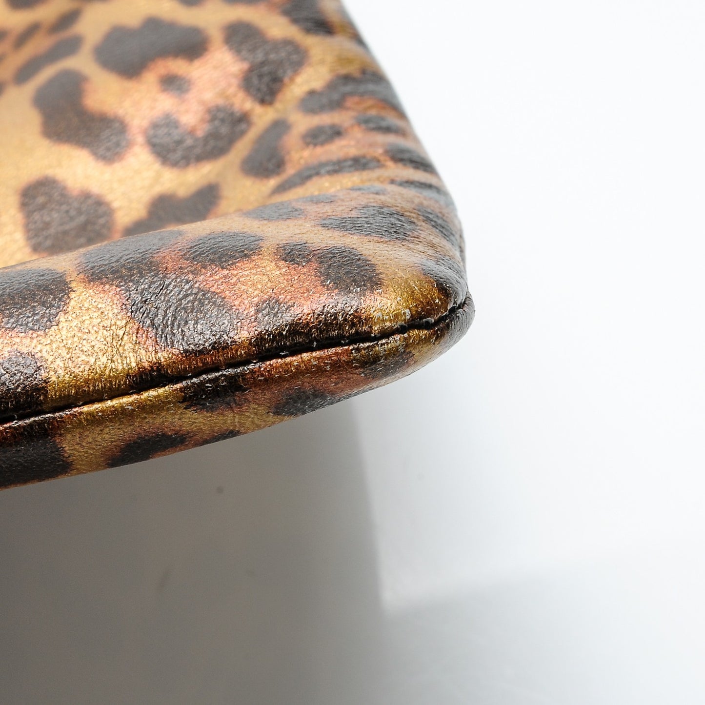 Metallic Calfskin Leopard Printed Letters Monogram Zip Clutch