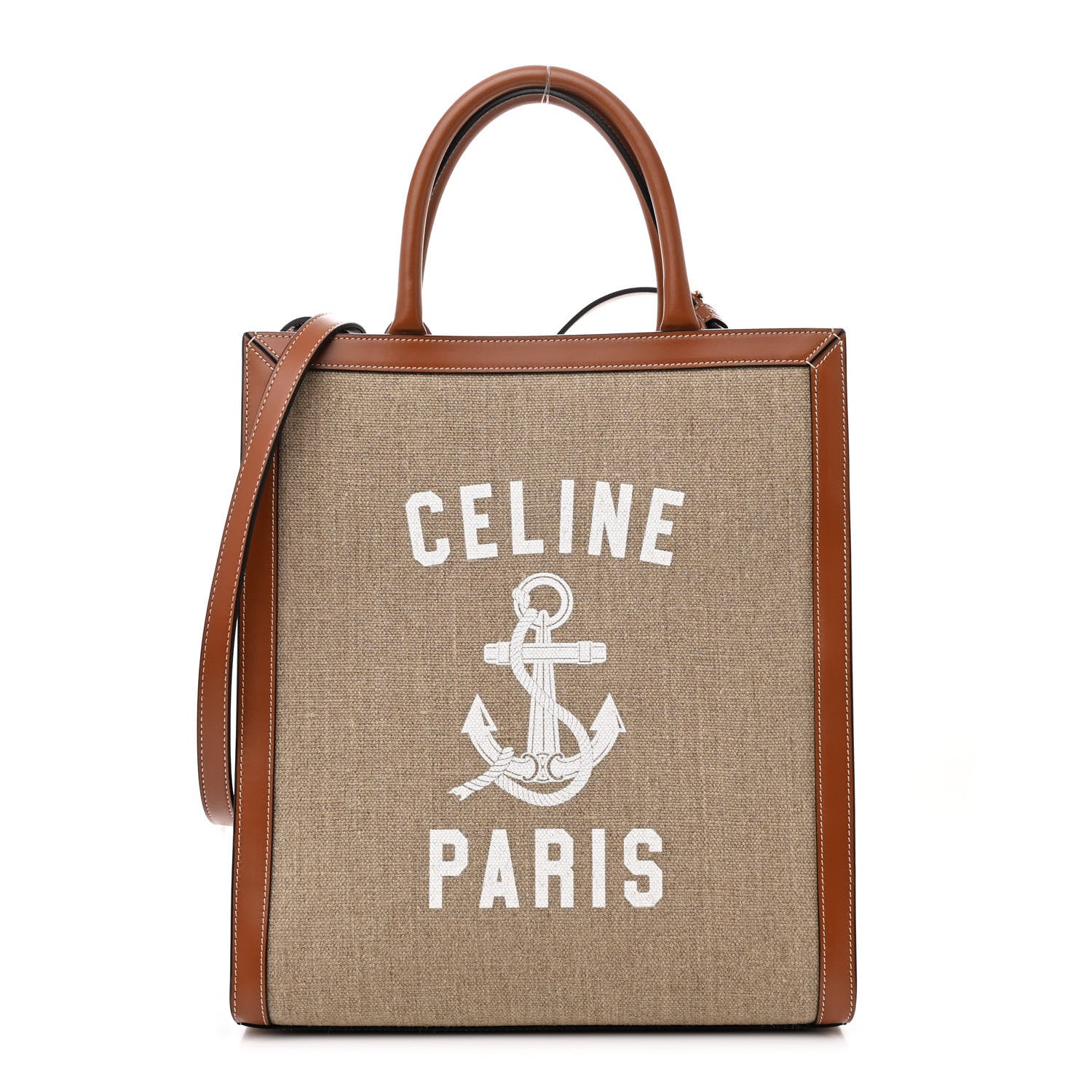 Celine Canvas Calfskin Anchor Print Small Vertical Cabas  Tan 1 of 12