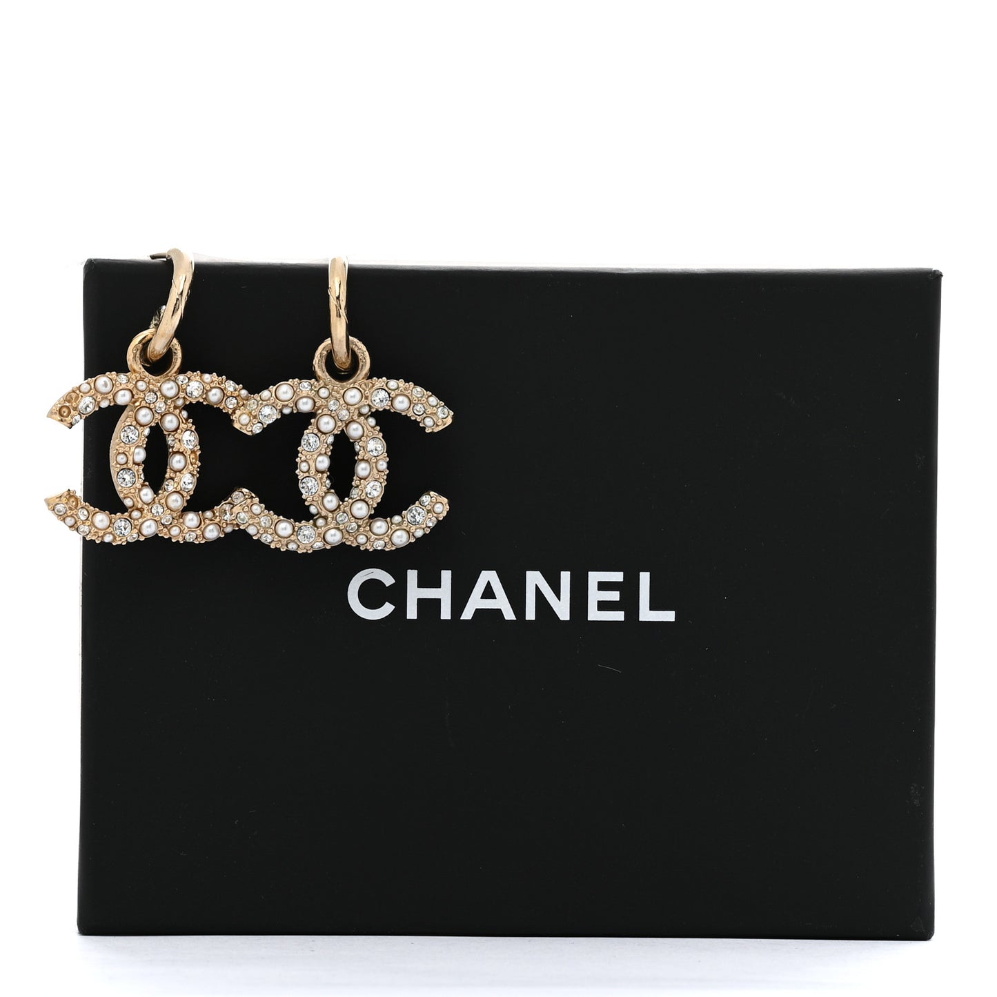 Crystal Pearls CC Drop Earrings Light Gold