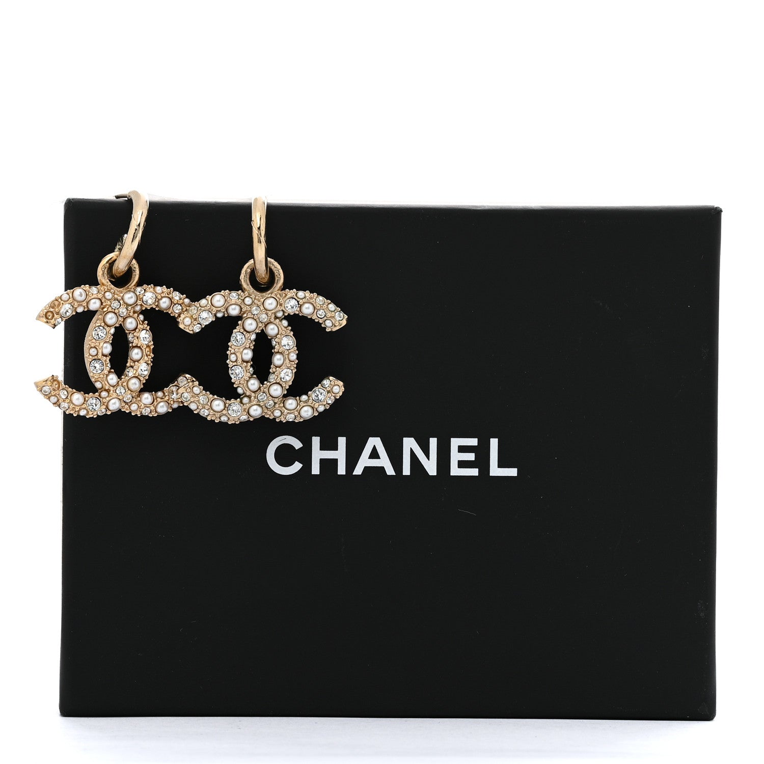 Chanel Crystal Pearls CC Drop Earrings Light Gold 6 of 6