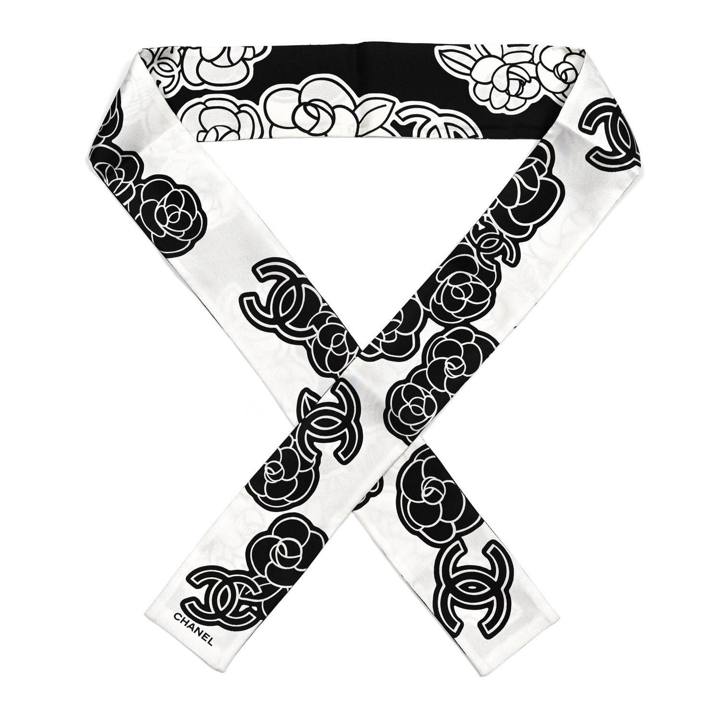 Silk CC Camellia Slim Bandeau Ecru Black