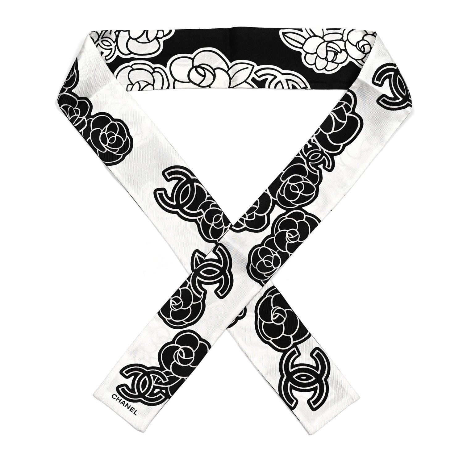 Chanel Silk CC Camellia Slim Bandeau Ecru Black 1 of 3