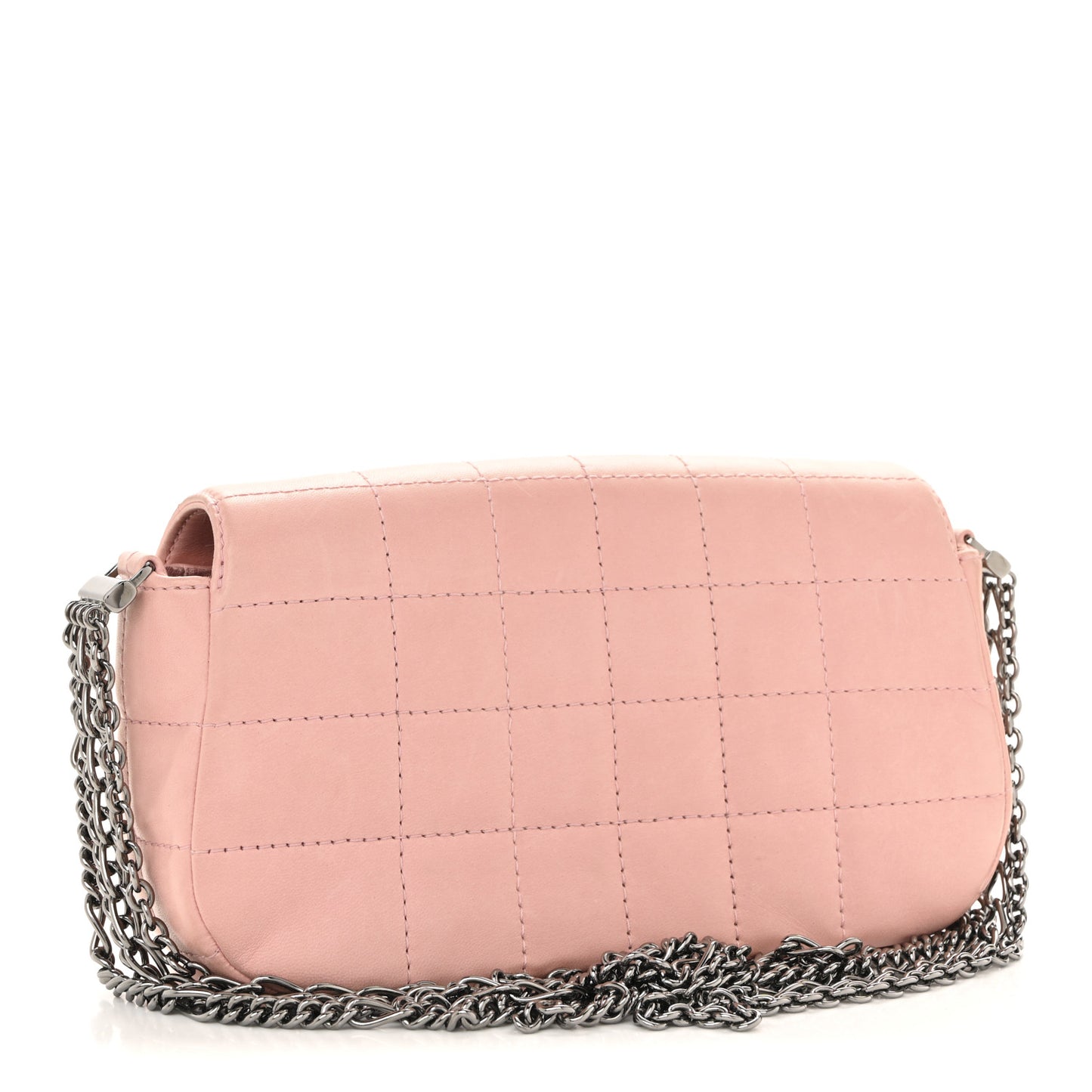 Lambskin Quilted Chocolate Bar 4 Chain Flap Pink