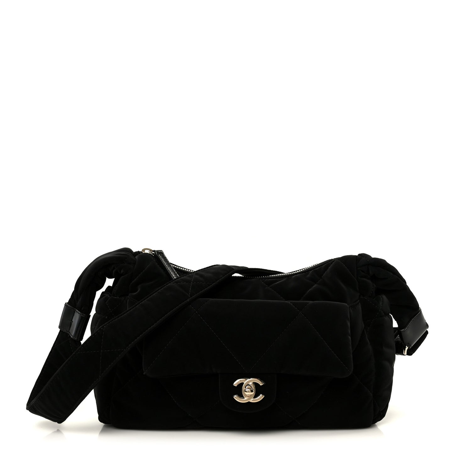 Nylon Velvet Effect Quilted Large Bowling Bag Black
