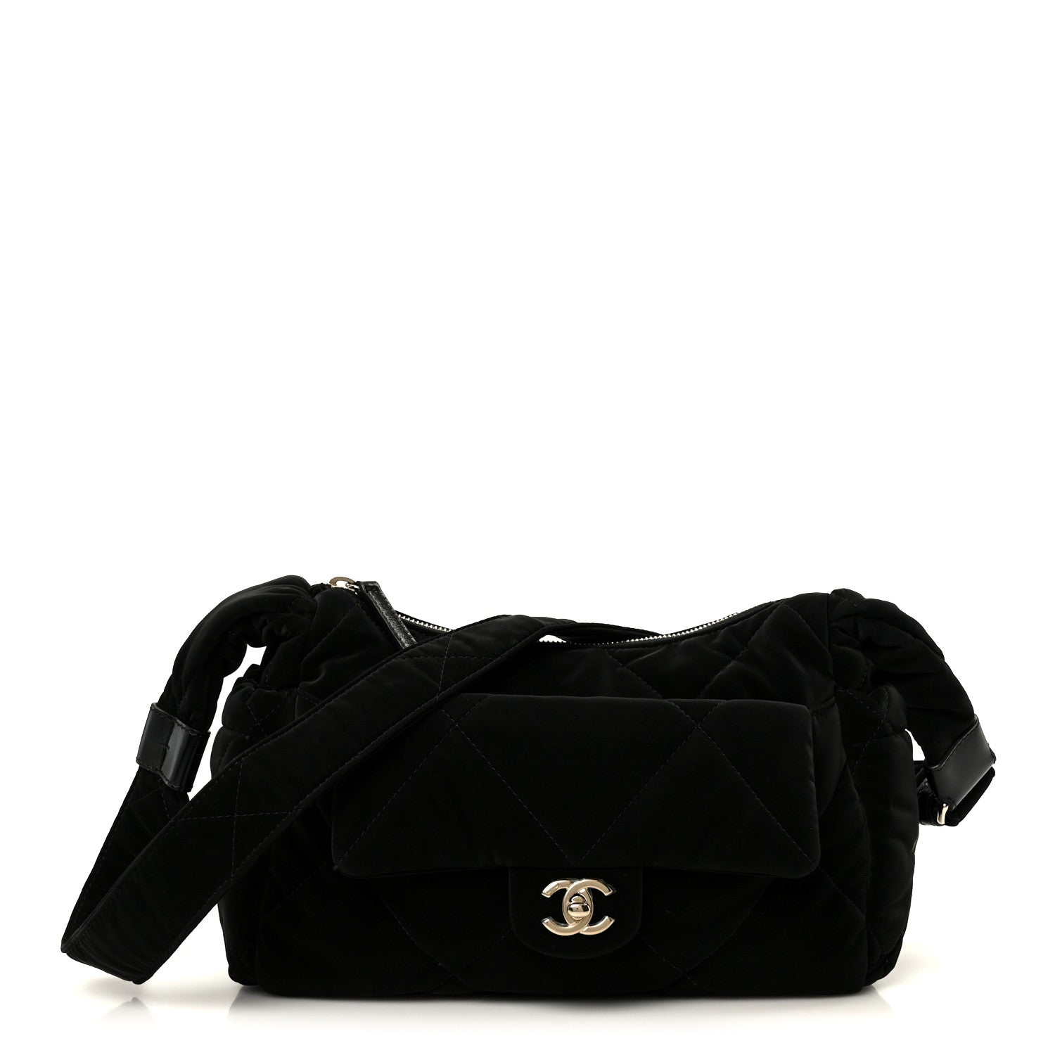 Chanel Nylon Velvet Effect Quilted Large Bowling Bag Black 1 of 11