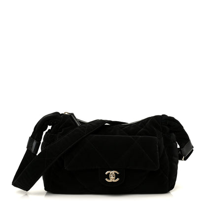 Chanel Nylon Velvet Effect Quilted Large Bowling Bag Black 1 of 11