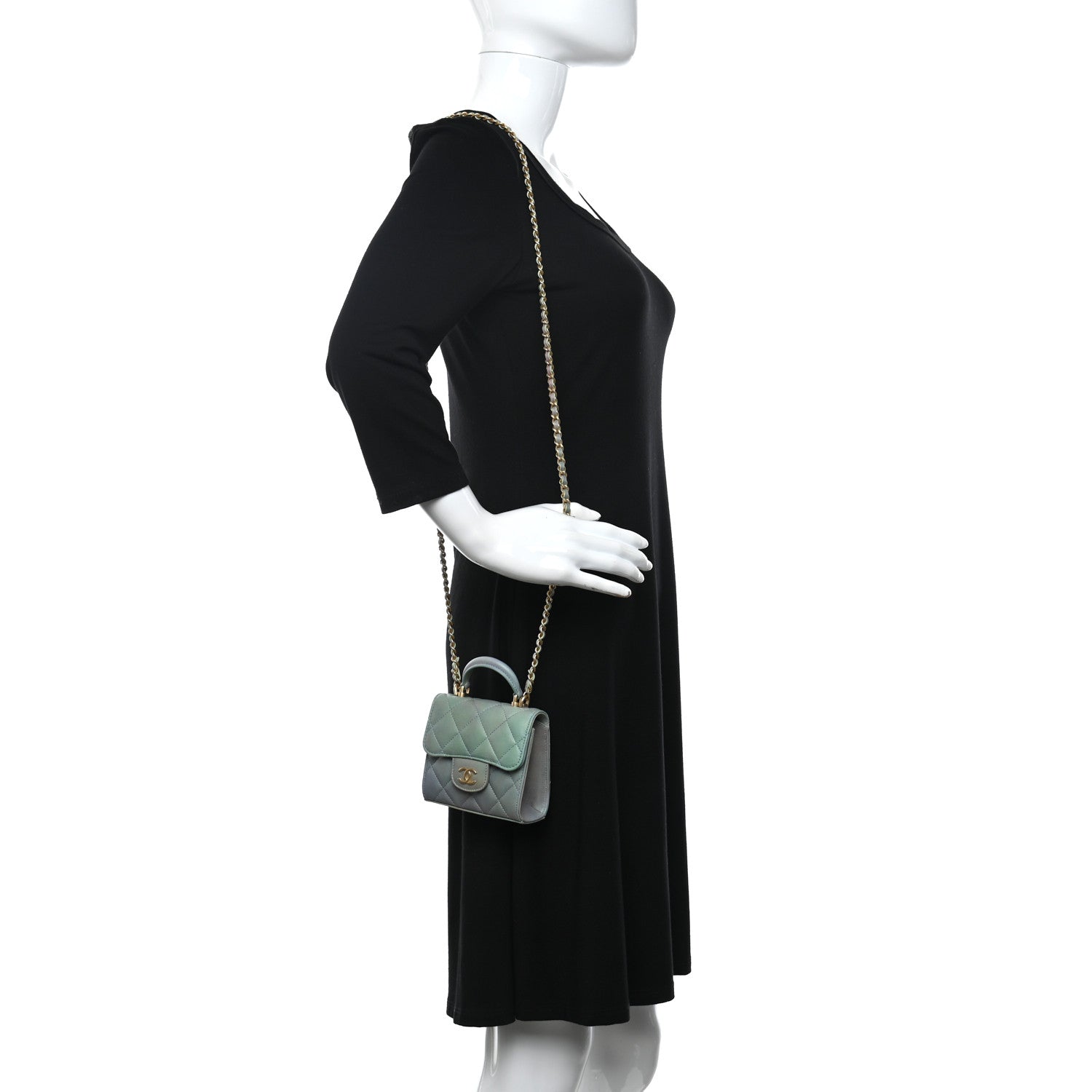 Chanel Lambskin Quilted Ombre Top Handle Flap Clutch With Chain Green Purple 2 of 10