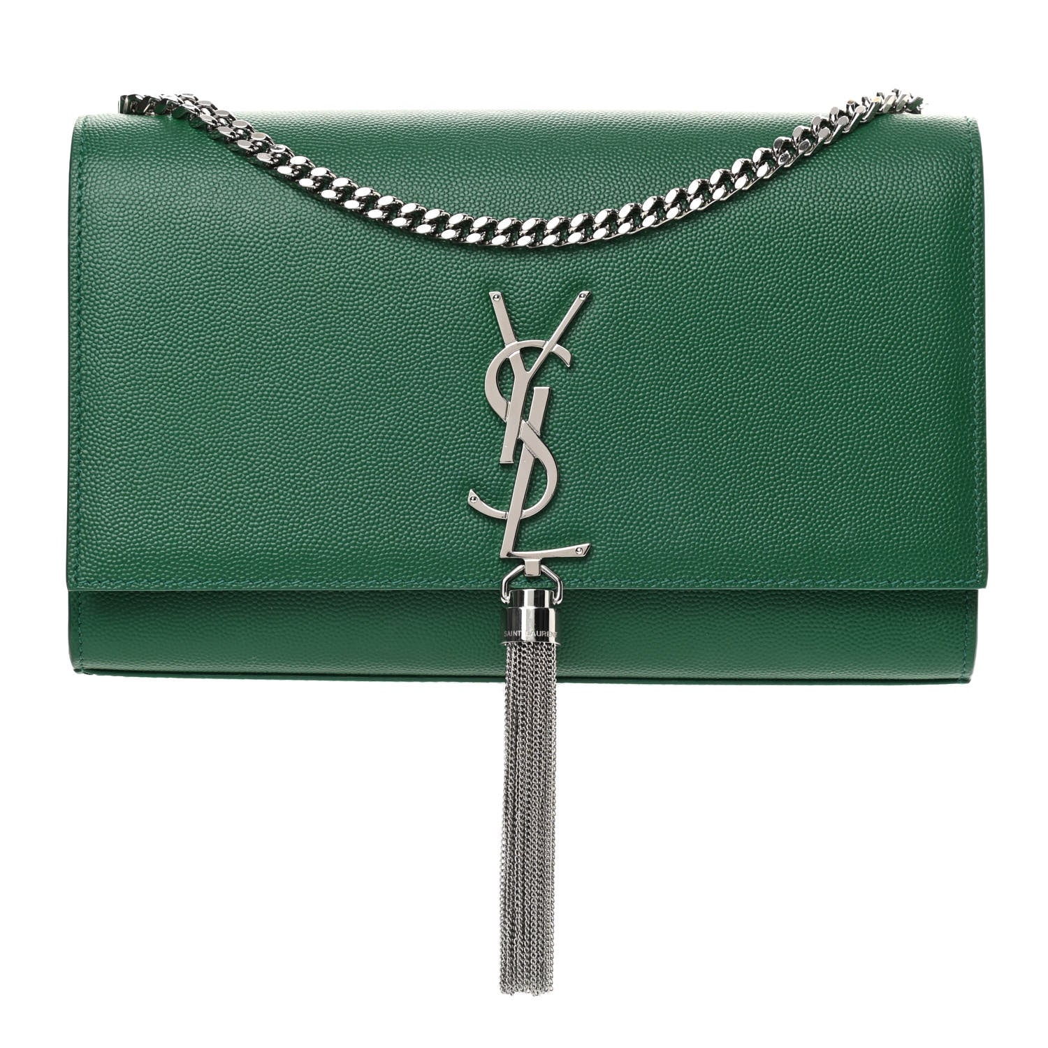 Saint Laurent Grain De Poudre Calfskin Medium Classic Monogram Kate Tassel Satchel Green 1 of 10