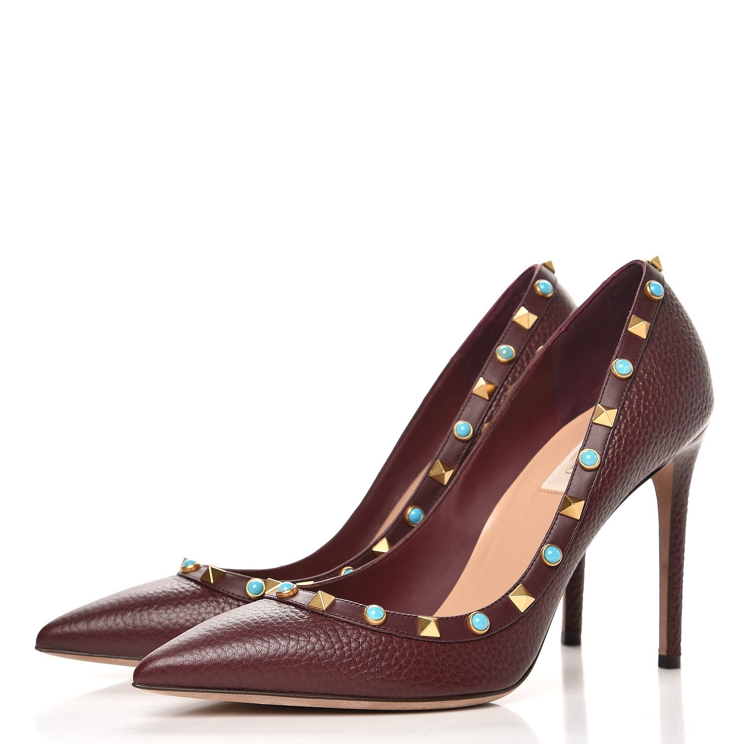 Valentino Garavani Pebbled Calfskin Rockstud Rolling 100mm Pumps 39.5 Rubin 3 of 10