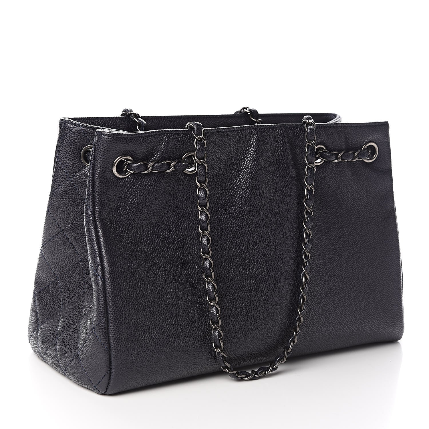 Chanel Metallic Grained Calfskin Woven Chain Medium Shopping Tote Dark Navy 3 of 10