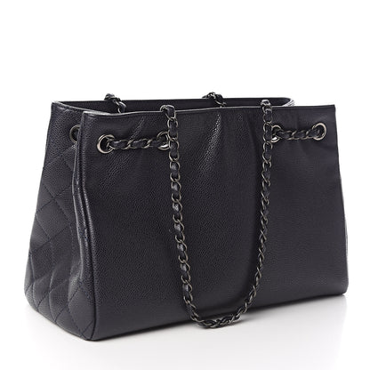 Chanel Metallic Grained Calfskin Woven Chain Medium Shopping Tote Dark Navy 3 of 10