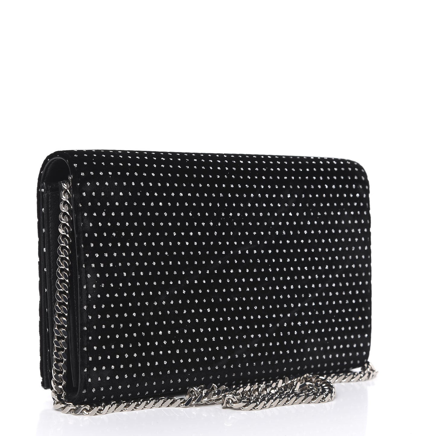 Velvet Crystal Monogram Chain Wallet Black