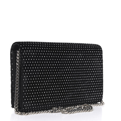Saint Laurent Velvet Crystal Monogram Chain Wallet Black 3 of 12
