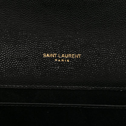 Saint Laurent Grain De Poudre Matelasse Chevron Monogram Envelope Clutch Black 6 of 9