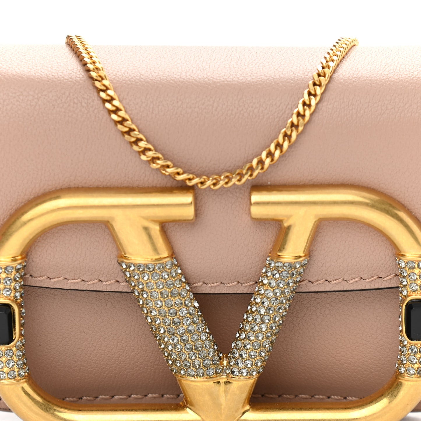 Calfskin Crystal Mini Supervee Pouch Rose Cannelle