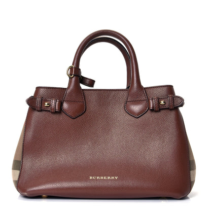 Burberry Derby Calfskin House Check Small Bi-Color Banner Tote Tan 2 of 5