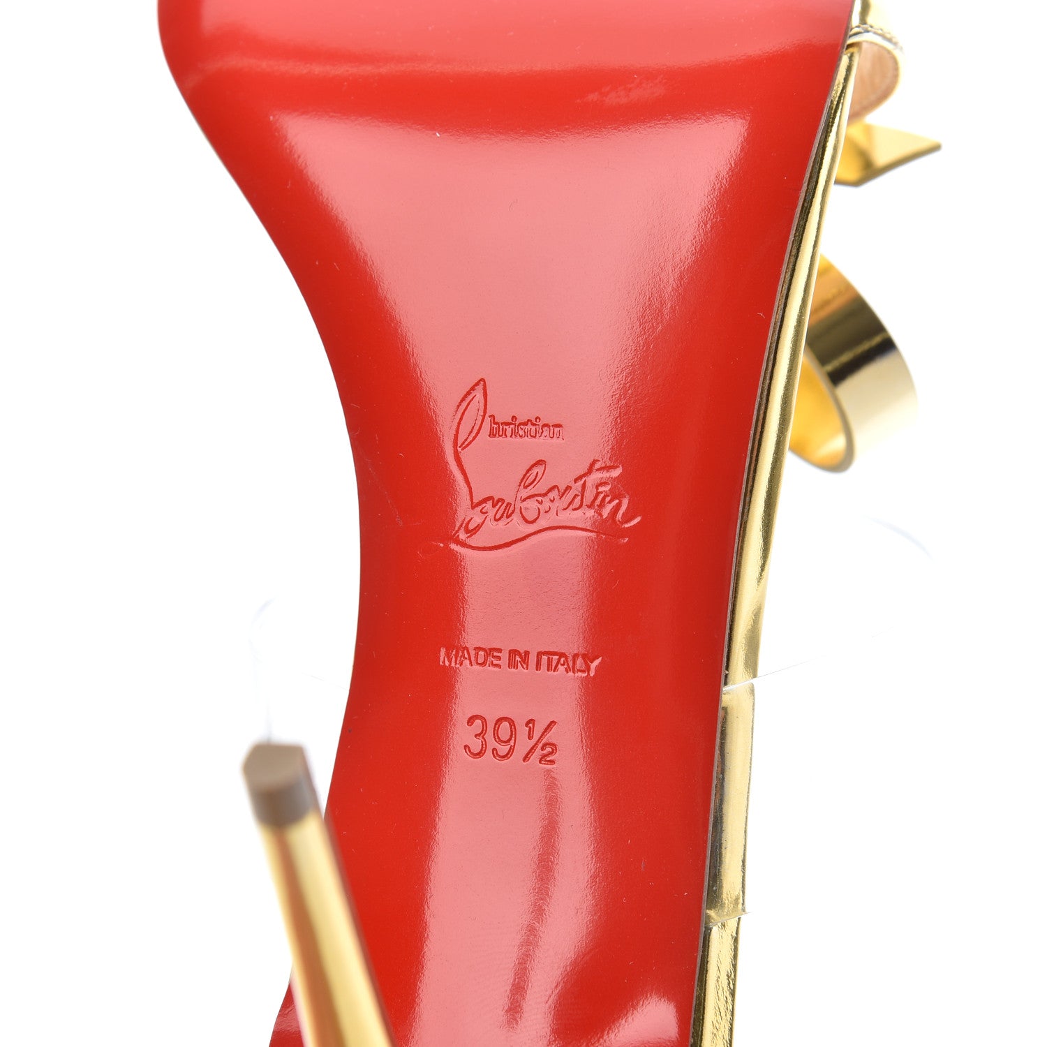 Christian Louboutin Specchio PVC Just Nodo 85 Slide Sandals 39.5 Gold 7 of 14