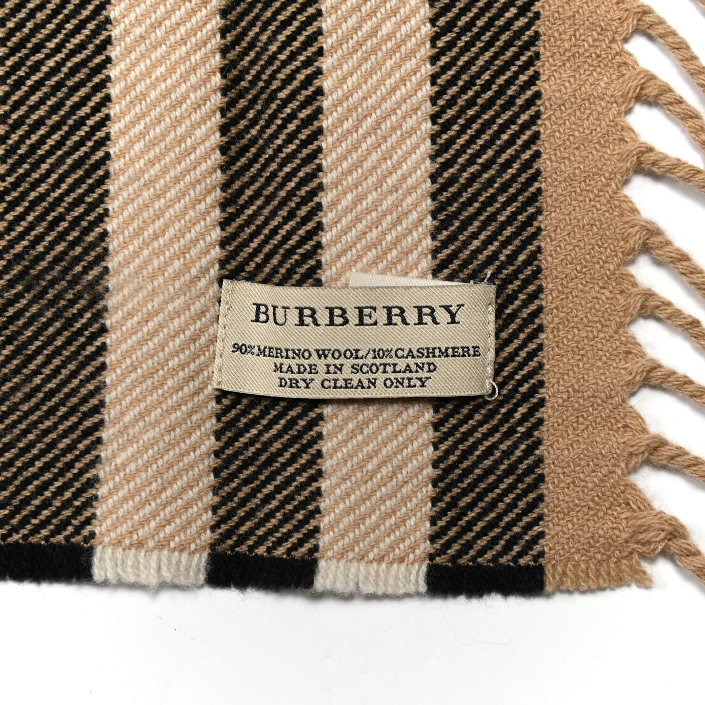 Wool Cashmere Half Mega Check Happy Fringe Scarf Camel