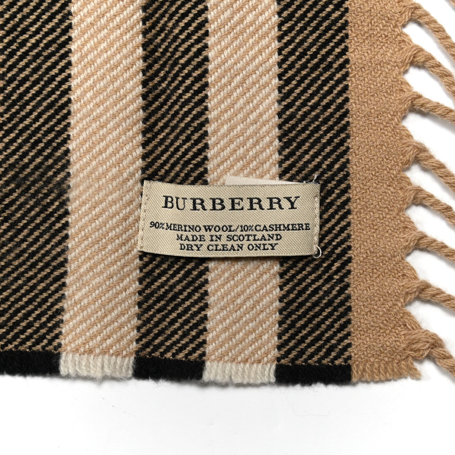 Burberry Wool Cashmere Half Mega Check Happy Fringe Scarf Camel 3 of 5
