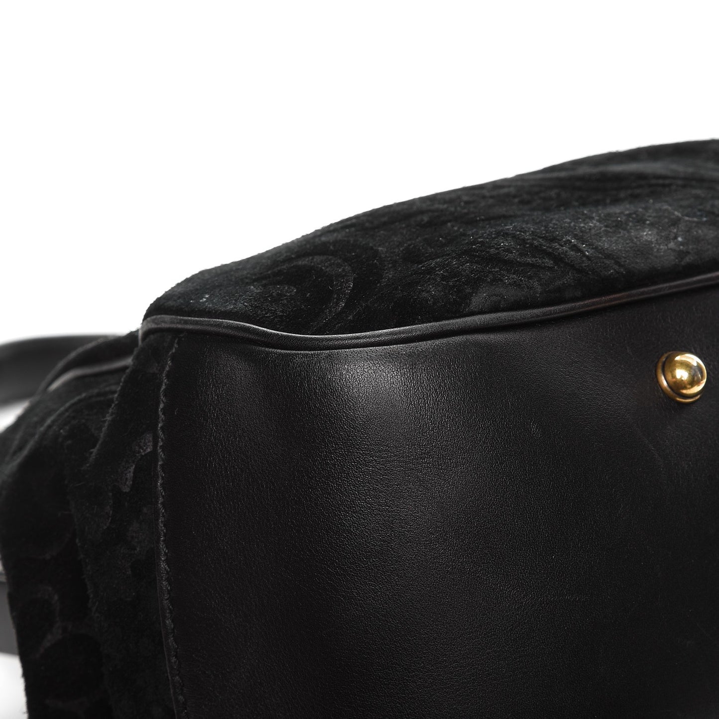 Nubuck Brocade Medium Lady Stirrup Top Handle Black
