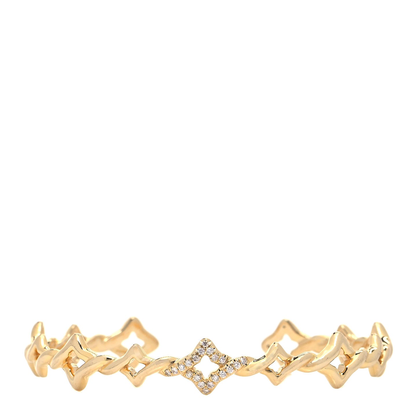 18K Yellow Gold Diamond Venetian Quatrefoil Single Row Cuff Bracelet