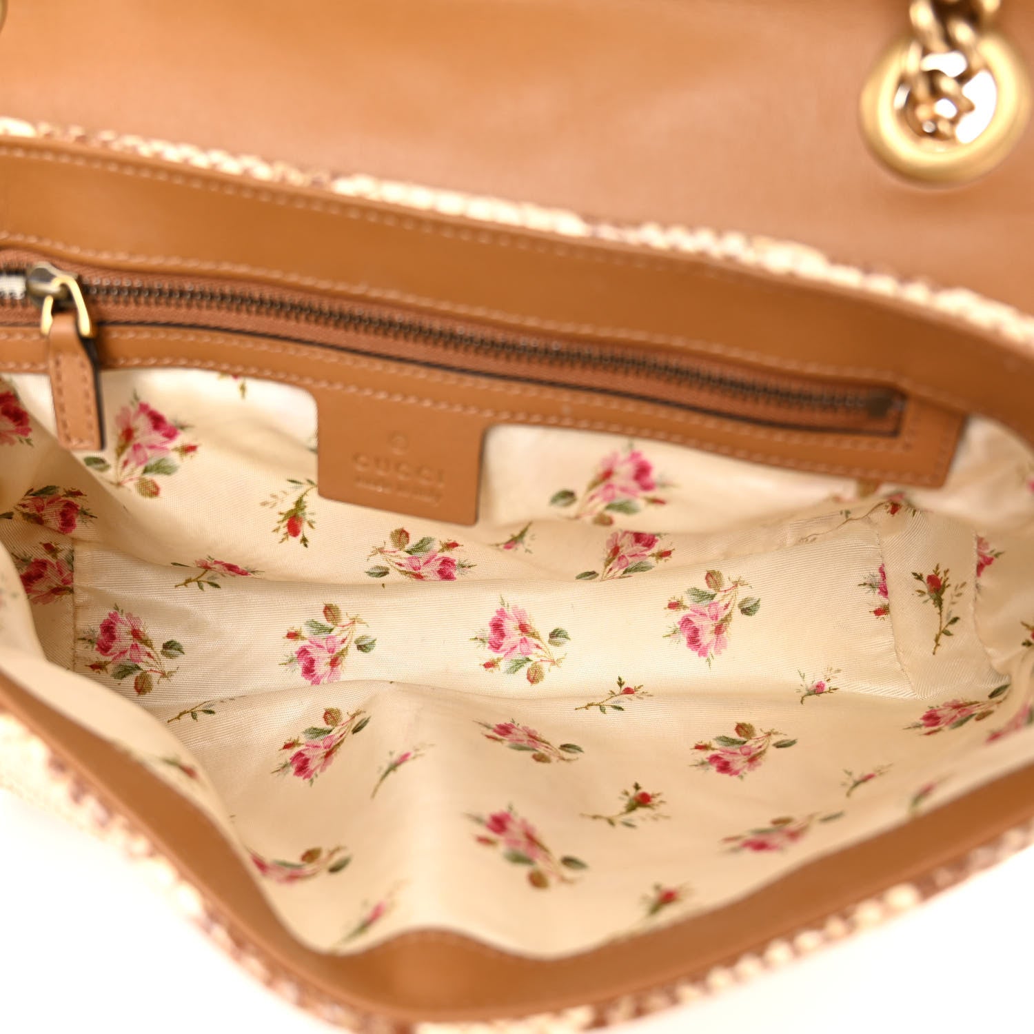 Gucci Raffia Elaphe Matelasse Small GG Marmont Shoulder Bag Natural Cream Brown 5 of 12