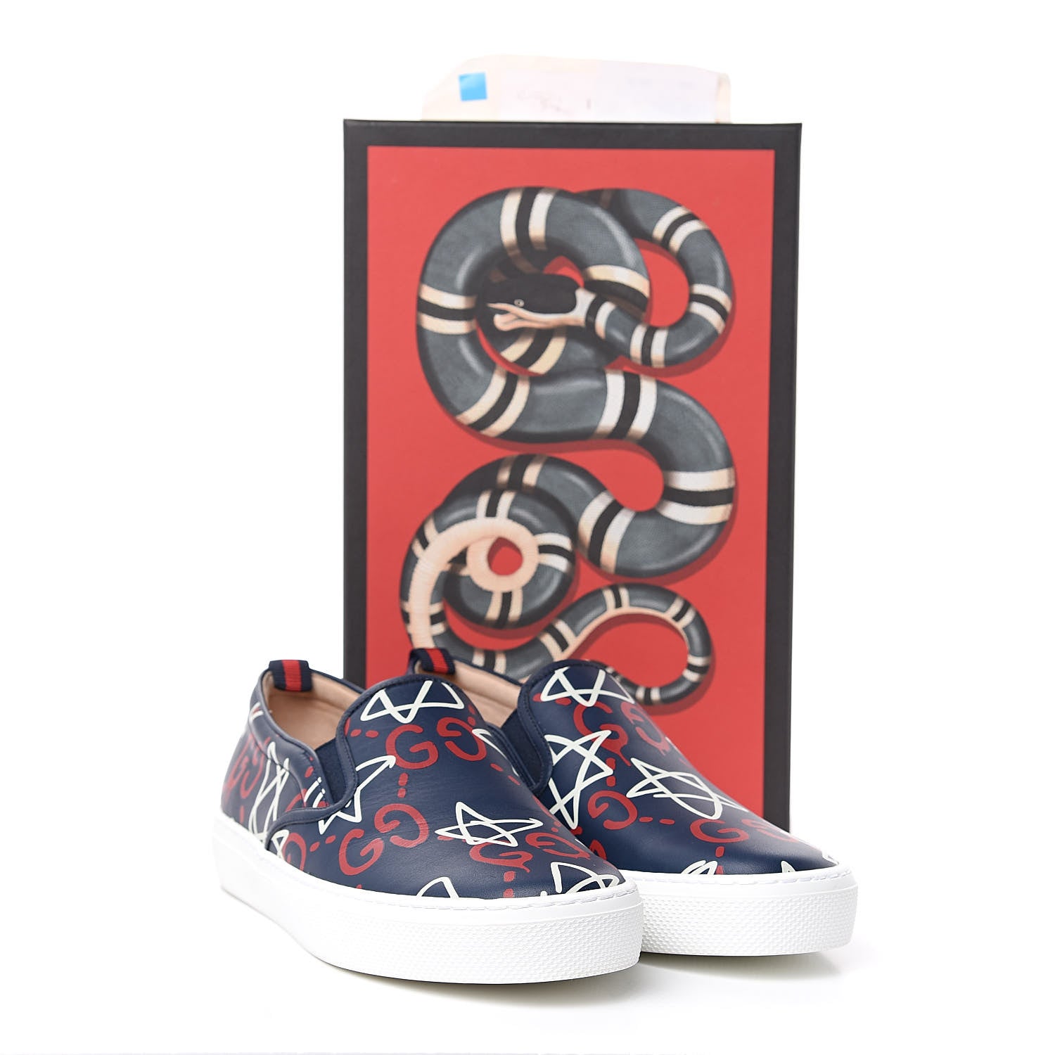 Gucci Calfskin GucciGhost Print Womens Slip On Sneakers 41 Blue Agata Hibiscus Red 10 of 10