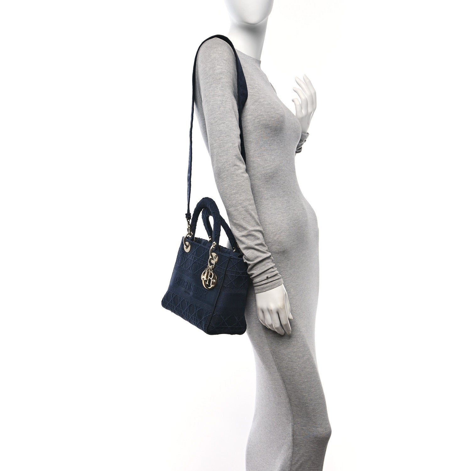 Christian Dior Canvas Embroidered Cannage Medium Lady D-Lite Navy 2 of 11