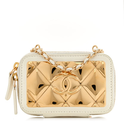 Chanel Lambskin Quilted Mini Golden Plate Clutch With Chain White 1 of 13