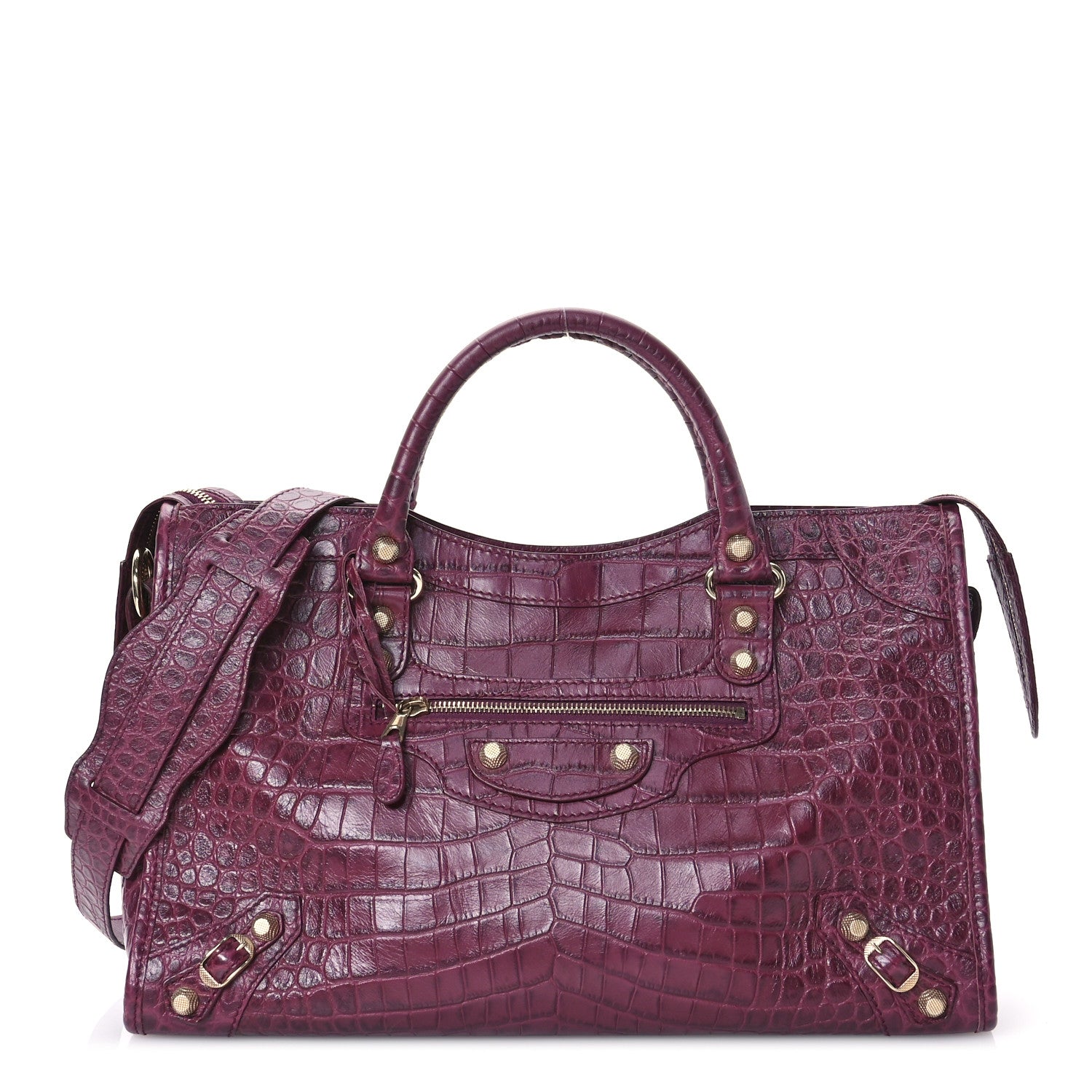 Balenciaga Calfskin Crocodile Embossed Gold Hardware City Violet Prune 1 of 14