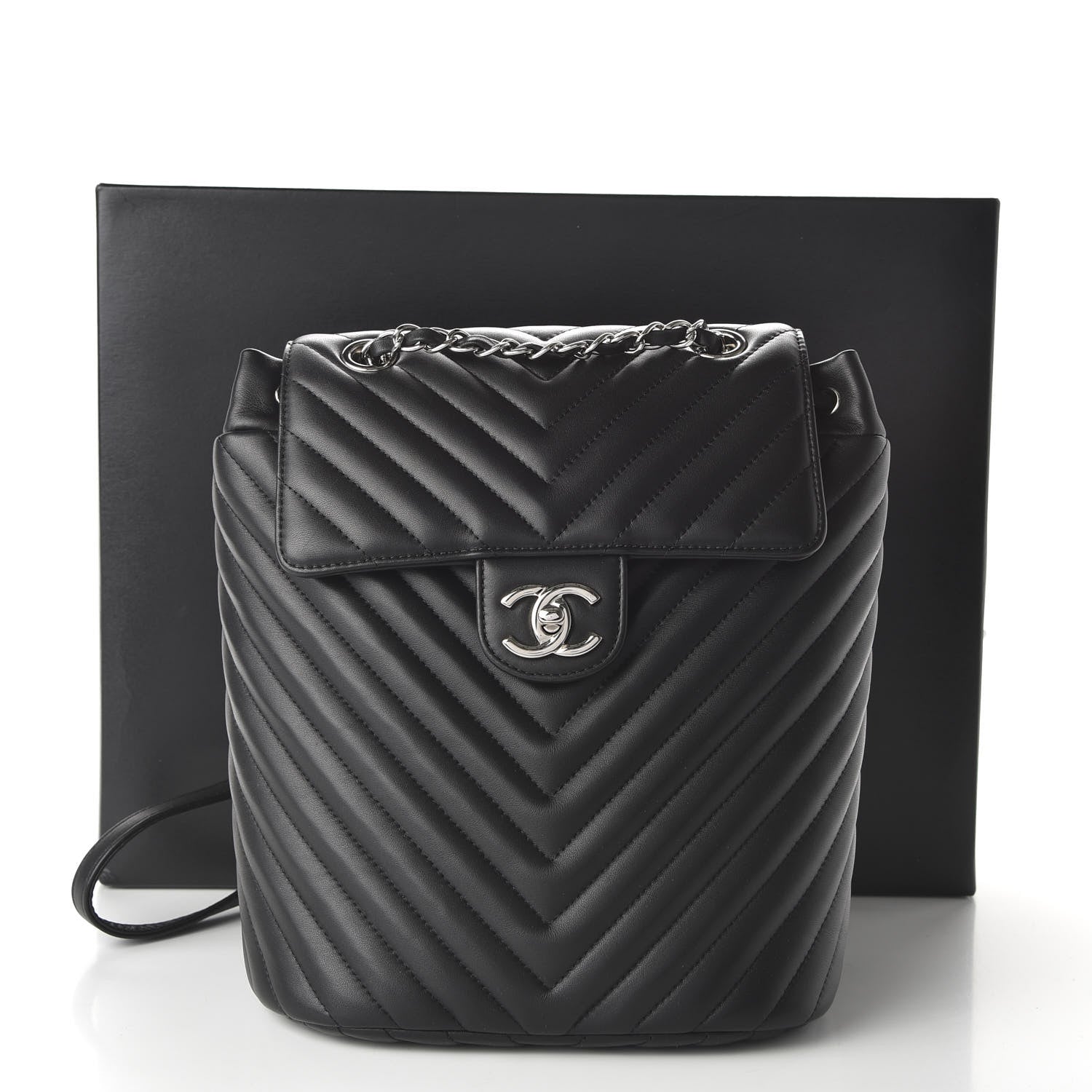 Chanel Calfskin Chevron Quilted Small Urban Spirit Backpack Black 10 of 10