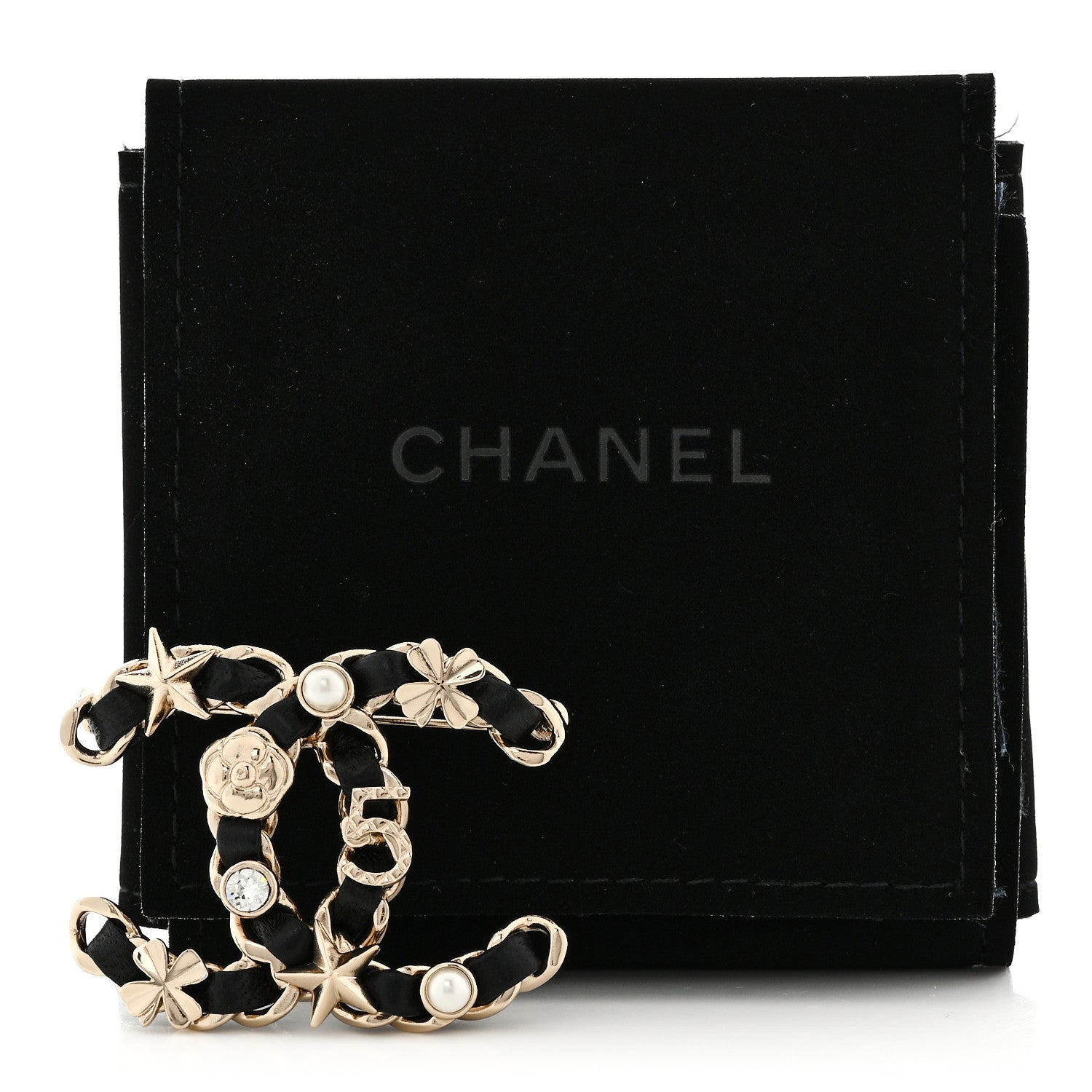Chanel Lambskin Pearl Strass Sergeant Brooch Black Gold 4 of 4