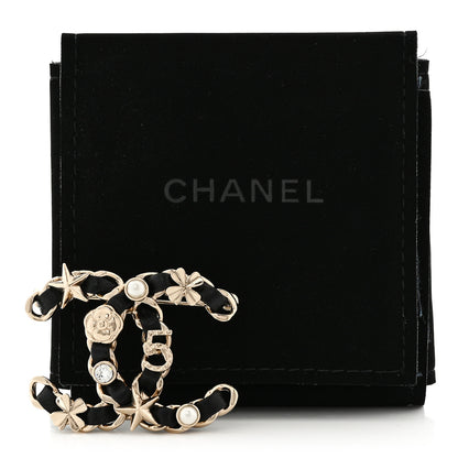 Chanel Lambskin Pearl Strass Sergeant Brooch Black Gold 4 of 4