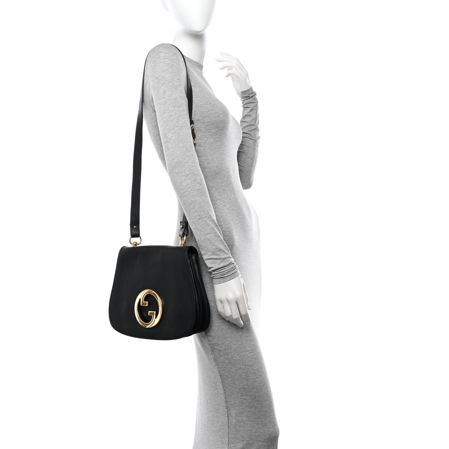 Roxy Calfskin Web Medium Blondie Shoulder Flap Bag Black