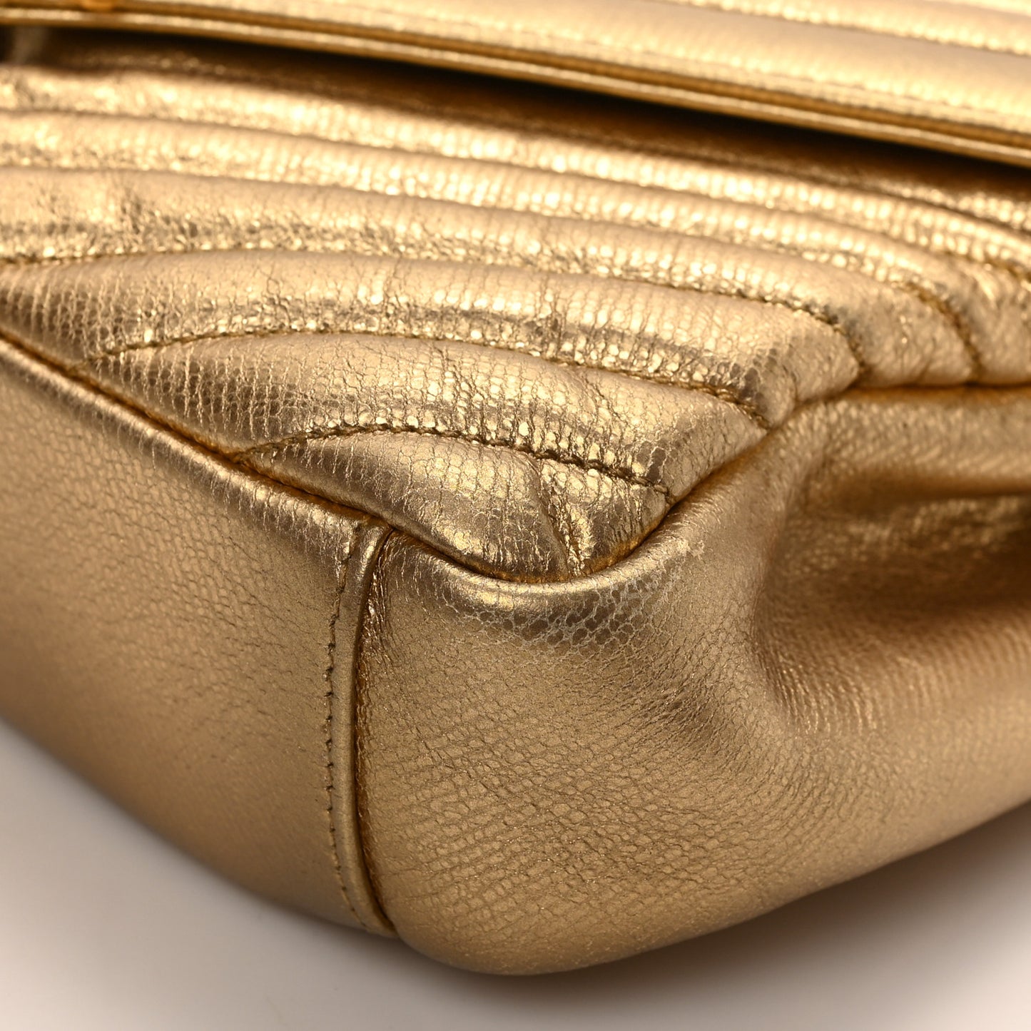 Metallic Calfskin Matelasse Chevron Monogram Medium College Bag Gold