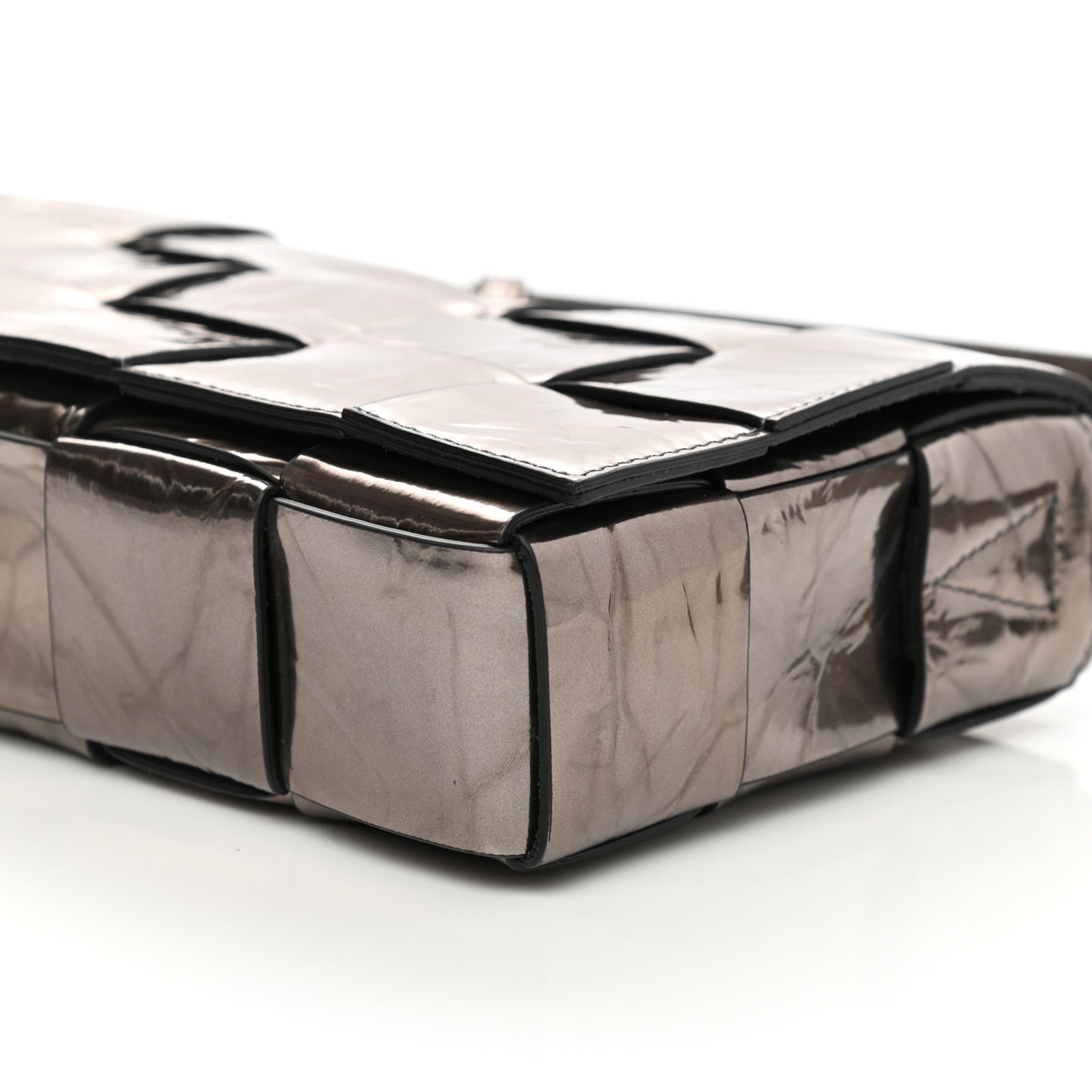 Metallic Crushed Calfskin Maxi Intrecciato Cassette Crossbody Bag Anchor