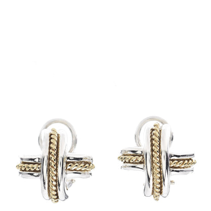 Tiffany Sterling Silver 18K Yellow Gold Signature X Clip On Earrings 1 of 4