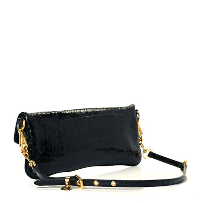 Miu Miu Vernice Crocodile Embossed Calfskin Pochette Black 2 of 6