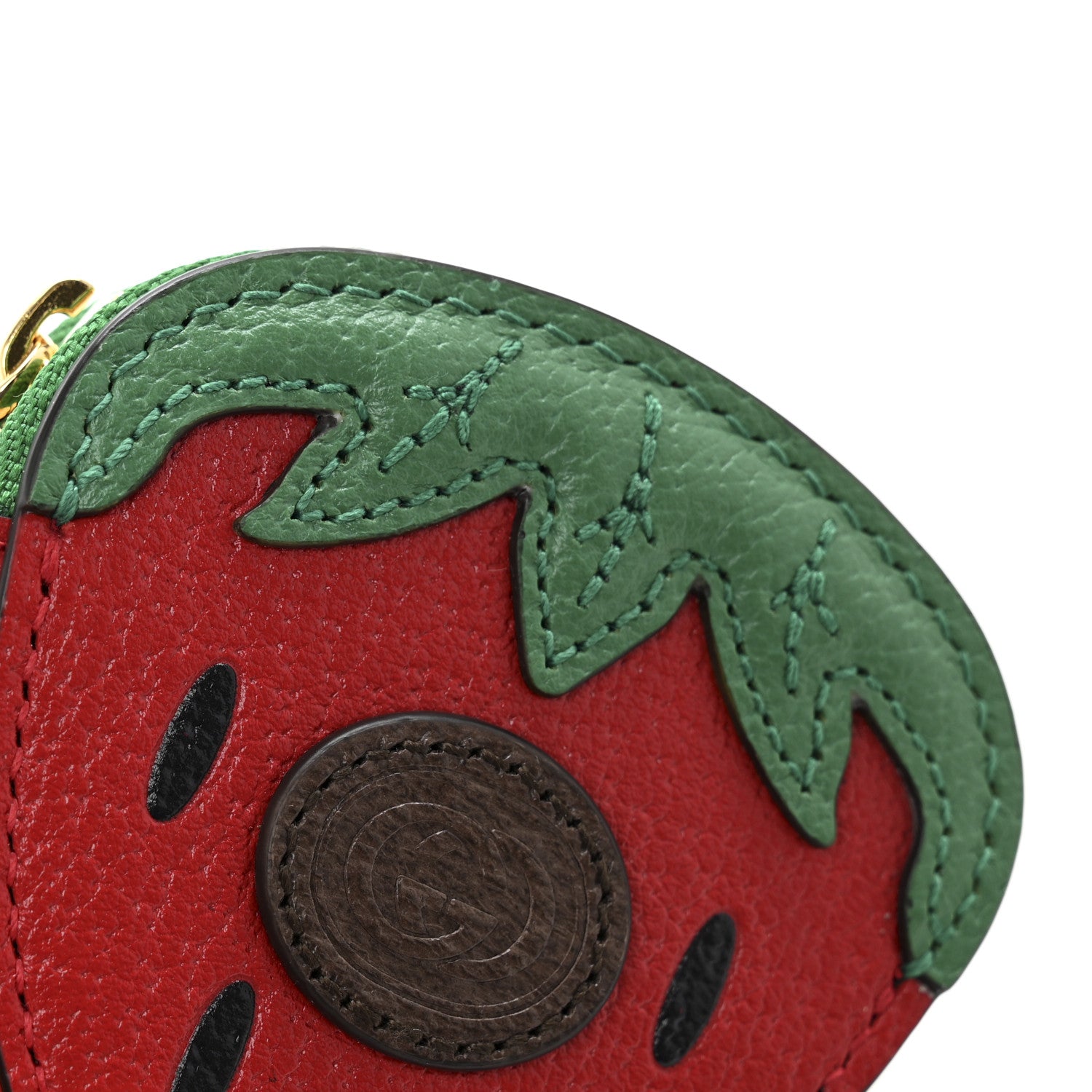 Gucci Textured Dollar Calfskin Retro Interlocking G Fruttini Strawberry Coin Case Bag Charm Key Holder 7 of 8
